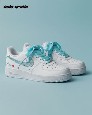 Custom Air Force 1 x Something Blue Step Rhinestone Wedding Sneakers - Front Sides