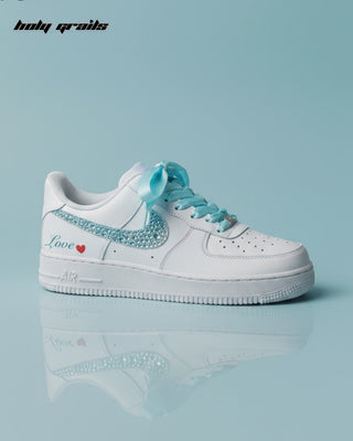 Custom Air Force 1 x Something Blue Step Rhinestone Wedding Sneakers - Side