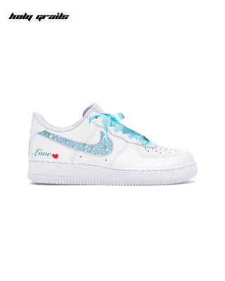 Custom Air Force 1 x Something Blue Step Rhinestone Wedding Sneakers - Side 1