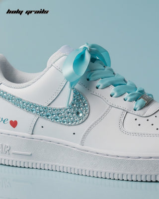 Custom Air Force 1 x Something Blue Step Rhinestone Wedding Sneakers - Side Close Up
