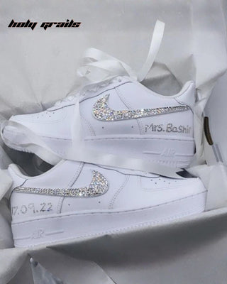 Custom Air Force 1 x Sparkling Bride Wedding Theme Sneaker - Sides