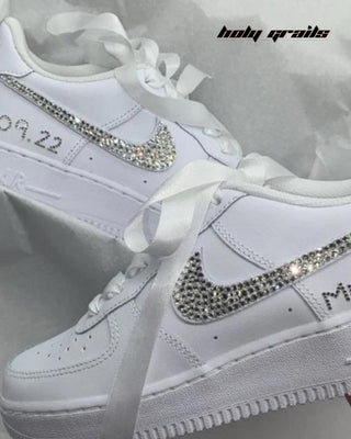 Custom Air Force 1 x Sparkling Bride Wedding Theme Sneaker - Sides Close Up