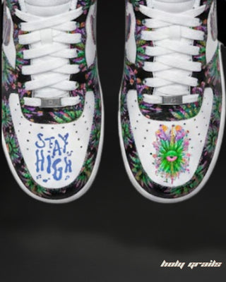 Custom Air Force 1 x Stay High - High Enough Theme Sneaker - Top Toe Box Close Up