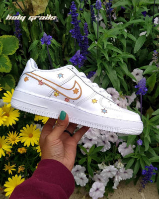 Custom Air Force 1 x Sunshine Abstract Theme Sneaker - Both Side 2 Shoes in Hand