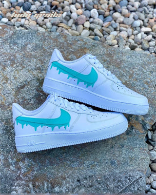 Custom Air Force 1 x Turquoise Turtle Drip Swoosh Theme Sneaker - Both Sides