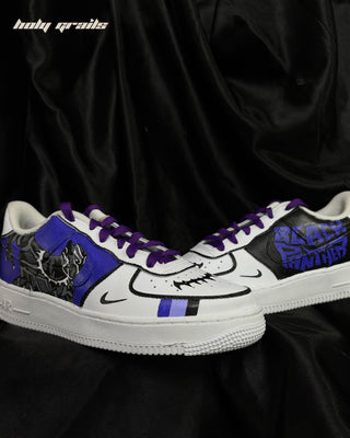 Custom Air Force 1 x Wakanda Forever Marvel Theme Sneaker - Front Public Side Close