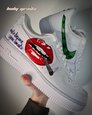 Custom Air Force 1 x Weed Mouth Stoner Art Sneaker - Both Sides in Hand