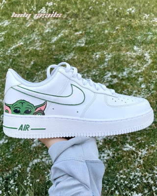 Custom Air Force 1 x Yoda TV Series & Movies Theme Sneaker - Public Side in Hand