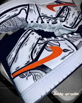 Custom Air Jordan 1 Mid x Insanity Abstract Theme Sneaker - Sides Close Up