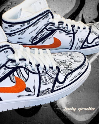 Custom Air Jordan 1 Mid x Insanity Abstract Theme Sneaker - Sides & Top Close Up