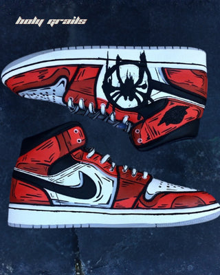 Custom Air Jordan 1 Mid x Spider Verse TV Series & Movies Theme Sneaker - Both Sides