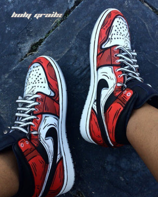 Custom Air Jordan 1 Mid x Spider Verse TV Series & Movies Theme Sneaker - Inner Sides in Feet
