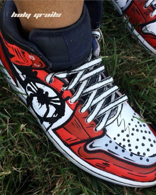 Custom Air Jordan 1 Mid x Spider Verse TV Series & Movies Theme Sneaker - Side Top in Feet