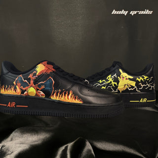 Custom Air Force 1 x Pokémon Fire Sparks Hand Painted Sneaker - Both Sides - Charizard & Pikachu