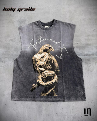 'Death Scavenger' Grey Premium Acid Wash Fabric Graphic Printed Sleeveless Tank Top HG x Sullitt - Front