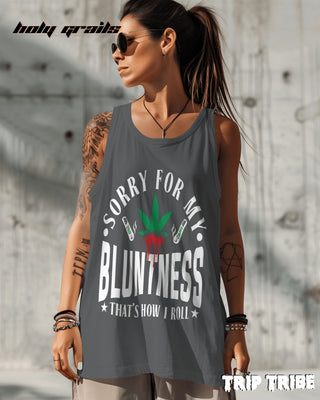 Female in Street Style 'Sorry For My Bluntness' 180 GSM 100% Cotton Grey Melange Sleeveless Vest HG x Trip Tribe - Front