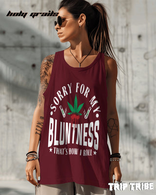 Female in Street Style 'Sorry For My Bluntness' 180 GSM 100% Cotton Maroon Sleeveless Vest HG x Trip Tribe - Front