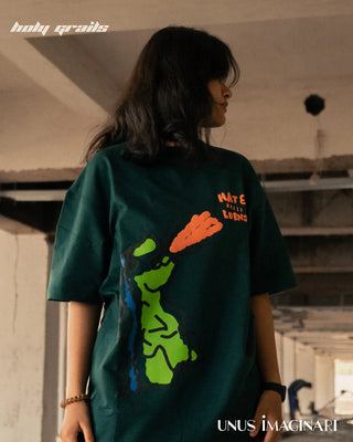 Girl In Streetwear Style 'Hate Still Burns' Green 240 GSM 100% Cotton Oversize Graphic Tee HG x Unus Imaginari - Front