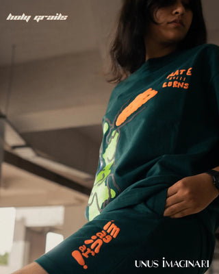 Girl In Streetwear Style 'Hate Still Burns' Green 240 GSM 100% Cotton Oversize Graphic Tee HG x Unus Imaginari - Side