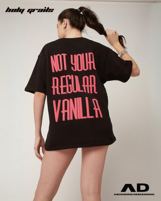 Girl in Streetwear Style 'Not Your Regular Vanilla' Black Oversized 250GSM French Terry Knit Cotton T-Shirt  - Back