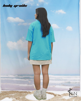 Girl in Streetwear Style 'The BA2 Tee' Blue Oversized 260 GSM French Terry Cotton T-Shirt - Back