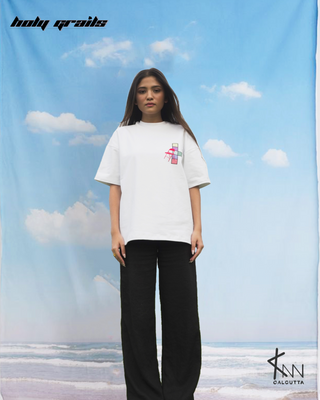 Girl in Streetwear Style 'The Sketcherbook Tee' White Oversized 260 GSM French Terry Cotton T-Shirt - Front