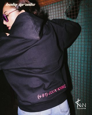 Girl in Streetwear Style 'Y2KNN' Black 400 GSM Cotton Fleece Hoodies - Back