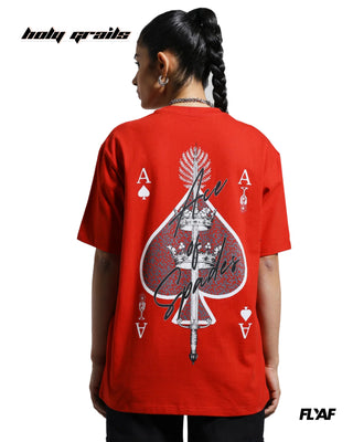 Girl in Street Style 'Ace of Spades' Red 240 GSM 100% Cotton Puff Printed Oversize Tee HG x FLYAF - Back