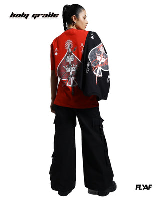Girl in Street Style 'Ace of Spades' Red 240 GSM 100% Cotton Puff Printed Oversize Tee HG x FLYAF - Back Full