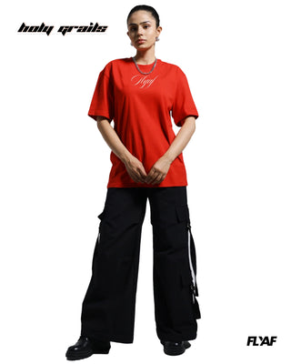 Girl in Street Style 'Ace of Spades' Red 240 GSM 100% Cotton Puff Printed Oversize Tee HG x FLYAF - Front Full