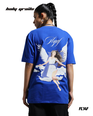 Girl in Street Style 'God Sent' Blue 240 GSM 100% Cotton Puff Printed Oversize Tee HG x FLYAF - Back