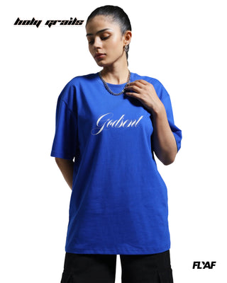 Girl in Street Style 'God Sent' Blue 240 GSM 100% Cotton Puff Printed Oversize Tee HG x FLYAF - Front
