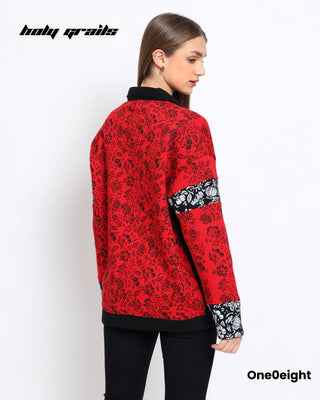Girl in Street Style 'Gulrang' Red 350 GSM 100% Cotton Fleece Embroidery Varsity Jacket HG x One0eight - Back