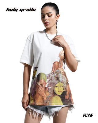 Girl in Street Style 'Legends Only' White 240 GSM 100% Cotton Puff Printed Oversize Tee HG x FLYAF - Front
