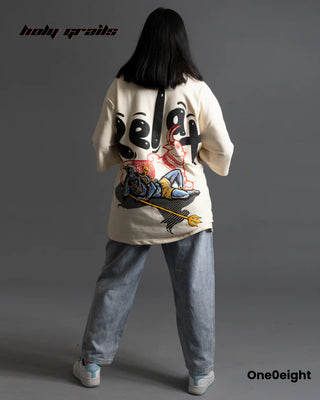 Girl in Street Style 'NidraShankar' Cream 240 GSM 100% Cotton Screen & Puff Printed Oversize Tee HG x One0eight - Back Full