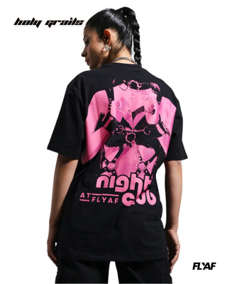 Girl in Street Style 'Night Club' Black 240 GSM 100% Cotton Puff Printed Oversize Tee HG x FLYAF - Back