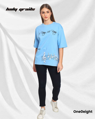 Girl in Street Style 'Raag Aur Rang' Blue 240 GSM French Terry Cotton Screen & Puff Printed Oversize Tee HG x One0eight - Front Full