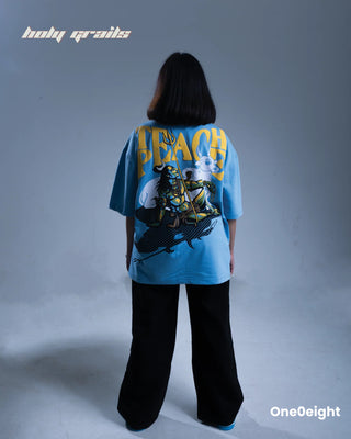Girl in Street Style 'Shantamurti Shiva' Blue 240 GSM 100% Cotton Screen & Puff Printed Oversize Tee HG x One0eight - Back