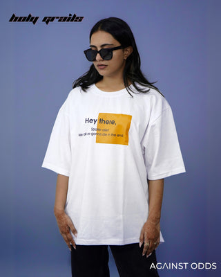 Girl in Streetwear Style 'Colorless Code' White Screen Print 220 GSM 100% Cotton Oversize Tee HG x Against Odds - Front