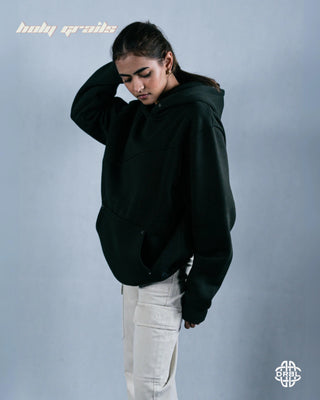 Girl in Streetwear Style 'Deep Olive Flint' Green Premium 350+ GSM Cotton Fleece Oversize Hoodie HG x DRBL - Front Side