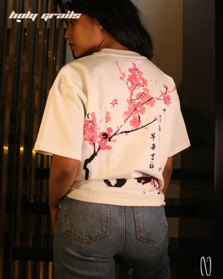 Girl in Streetwear Style 'Sakura' White 260 GSM French Terry Cotton Oversize Graphic Tee HG x Noctura - Back