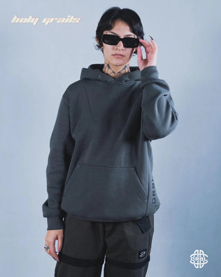 Girl in Streetwear Style 'Serene Grey Flint' Premium 350+ GSM Cotton Fleece Fabric Oversize Hoodie HG x DRBL - Front