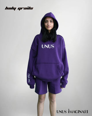 Girl in Streetwear 'Purpled' 340 GSM 100% Cotton Hoodie & Shorts Winter Co-ord Set HG x Unus Imaginari - Front