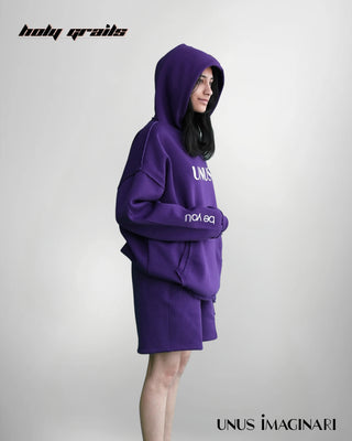 Girl in Streetwear 'Purpled' 340 GSM 100% Cotton Hoodie & Shorts Winter Co-ord Set HG x Unus Imaginari - Side 1