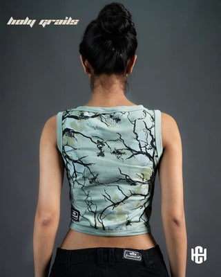 Girl in 'Earthen Bloom' Blue 100% Lightweight Cotton Sleeveless Relaxed Fit Crop Top HG x Charactr - Back
