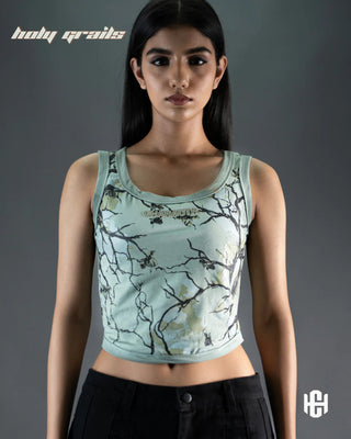Girl in 'Earthen Bloom' Blue 100% Lightweight Cotton Sleeveless Relaxed Fit Crop Top HG x Charactr - Front