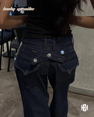 Girl in 'Vogue' Indigo Blue Wash Premium Denims Wide Fit Jeans HG x Charactr - Back Close