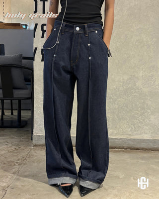 Girl in 'Vogue' Indigo Blue Wash Premium Denims Wide Fit Jeans HG x Charactr - Front