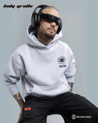 Guy Sitting in Streetwear 'Dreaming' Off White 350-370 GSM 100% Cotton Puff Print Oversize Hoodie HG x Bumchiq - Front