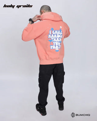 Guy Standing in Streetwear Style 'Chill Coral' Pink 350-370 GSM Puff Print Oversize Graphic Hoodie HG x Bumchiq - Back Full